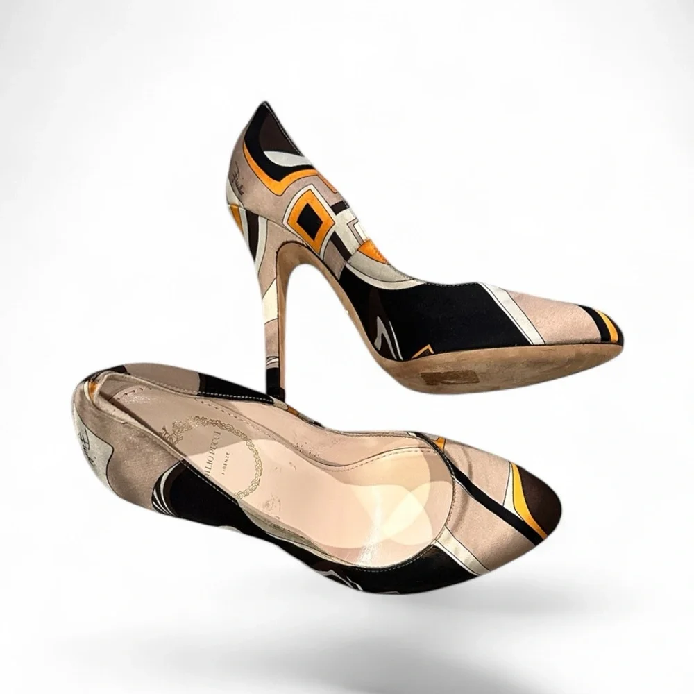 EMILIO PUCCI SATIN GEOMETRIC PRINT HEELS PUMPS SHOES